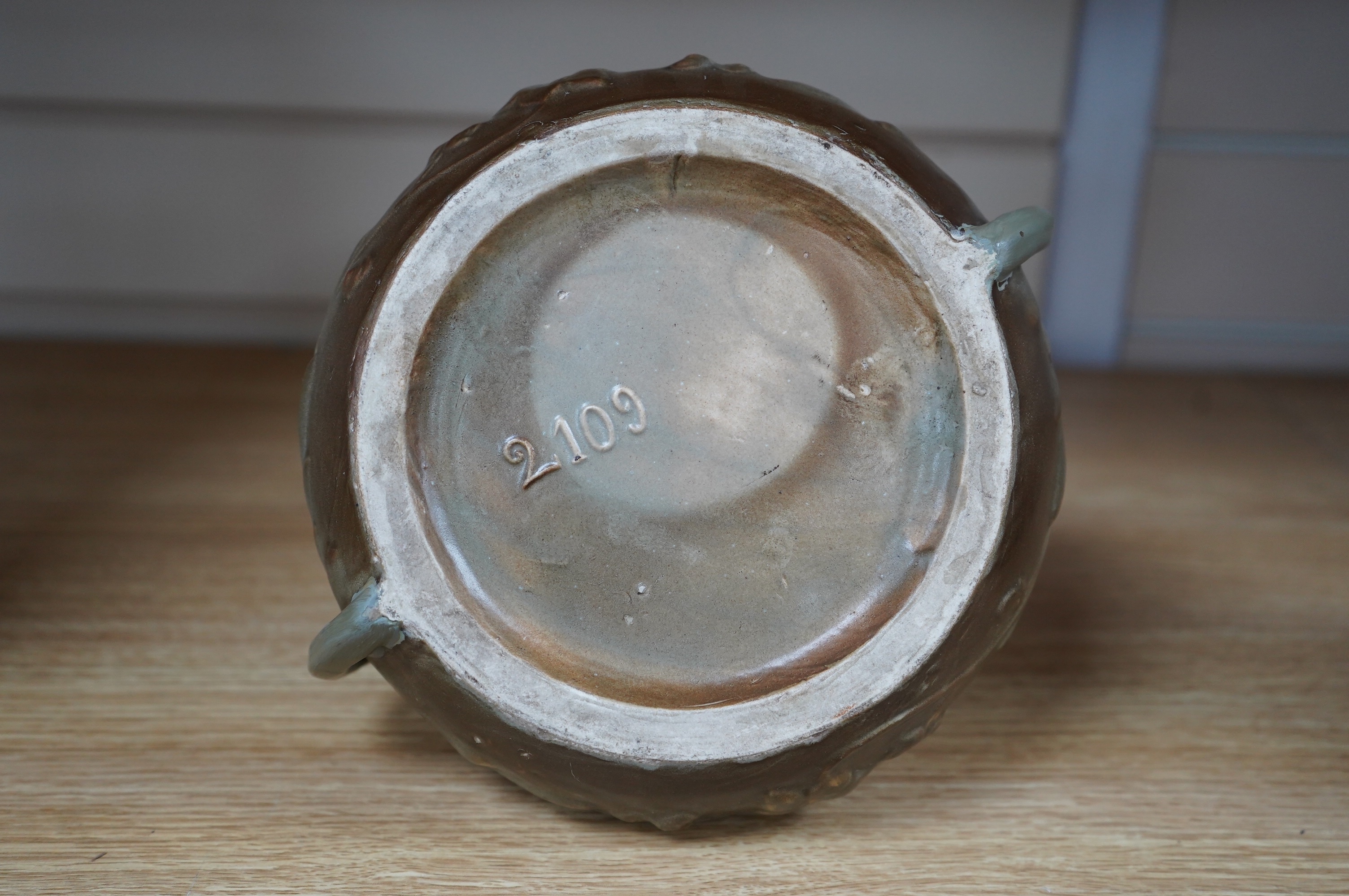 A French Art Nouveau pottery vase, 19cm. Condition - crazing visible in areas